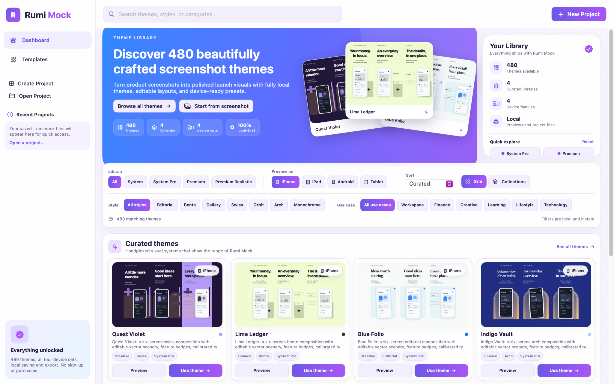 Rumi Mock theme library dashboard